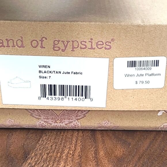 Band of Gypsies Slip-on Wedges, Black & Tan Jute Fabric, Size 7 Shoes - Picture 9 of 9